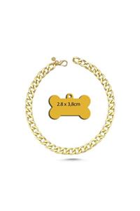 YAPRAKOUTLET Kedi Köpek Kolyesi - Gold-25 Cm+çelik Kaplama Kemik Şeklinde Künye(yavru Ve Küçük Irk Köpekler)