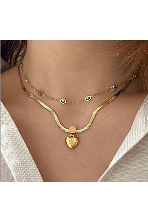 EDASCO Çelik Kalp Detaylı Italyan Zincir Kolye