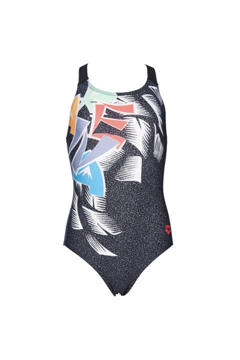 ARENA G Funny Letters Jr V Back One Piece Çocuk Siyah Yüzücü Mayosu 002880540