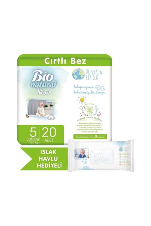 Sleepy Bio Naturel Bebek Bezi Jumbo 5 Beden 11-20 Kg 20 Adet (ıslak Havlu Hediyeli)
