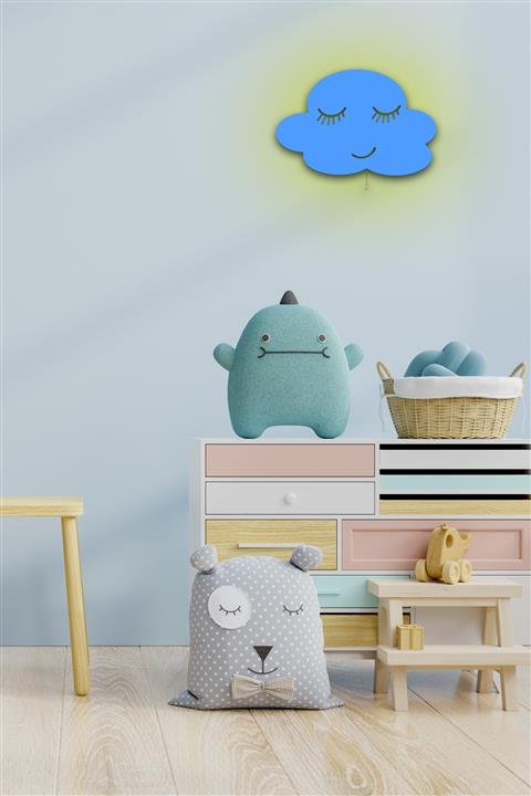 Modicrafts Çocuk Odası Led Işıklı Gülen Bulut Gece Lambası Bebek Mavisi (40x26x8)