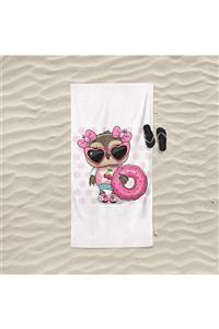 DECOSEW Donutlu Baykuş Figürlü Tasarım Plaj Havlusu