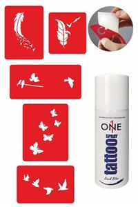 ONE SPRAY TATTOO Kelebek Kuş Dövmesi Dark Tattoo Sprey Ve 5 Adet Geçici Dövme Deseni Seti