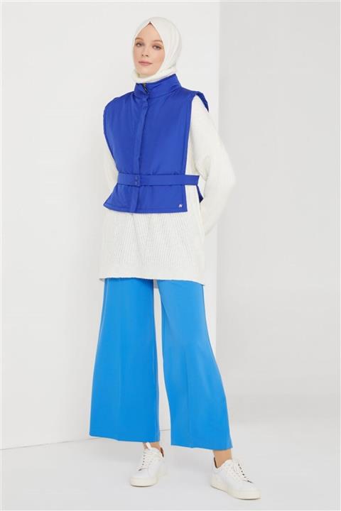 Armine Elyaflı Kısa Yelek 21k4401 Saks