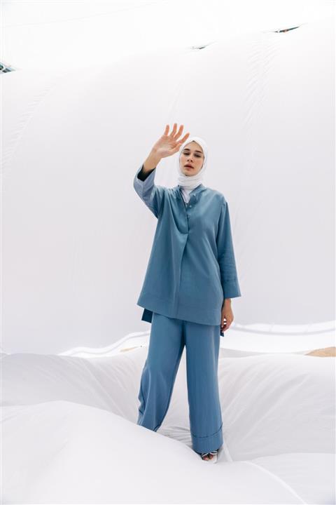 ALLDAY Mavi Paçası Kalın Katlamalı Tensel Pantolon