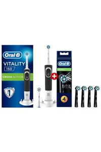 OralB Vitality D150 Şarj Edilebilir Diş Fırçası Cross Action+siyah 4'lü Yedek Başlık