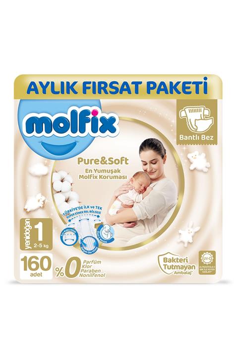 Molfix Pure & Soft Bebek Bezi 1 Beden Yenidoğan Aylık Fırsat Paketi 160 adet