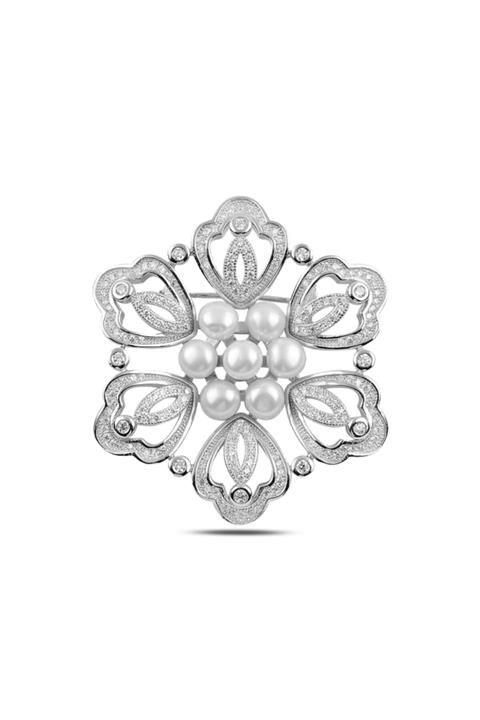 Gümüşhanesilver Inci & Zirkon Taşlı Broş