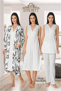 kaktüslohusa Effortt Kadın Ekru Hamile Lohusa Gecelik Sabahlık Pijama Takımı 4'lü Set 8036