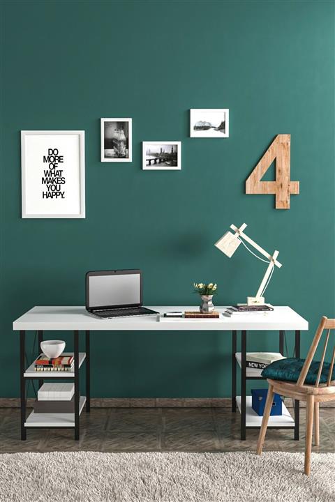 Noowa 4 Raflı Lüx Çalışma Masası Beyaz 60x150cm