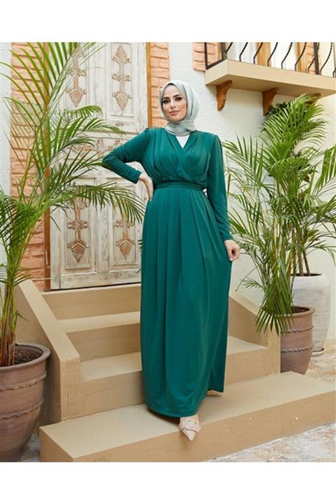 NS Suud Kruvaze Elbise Zümrüt Model-359
