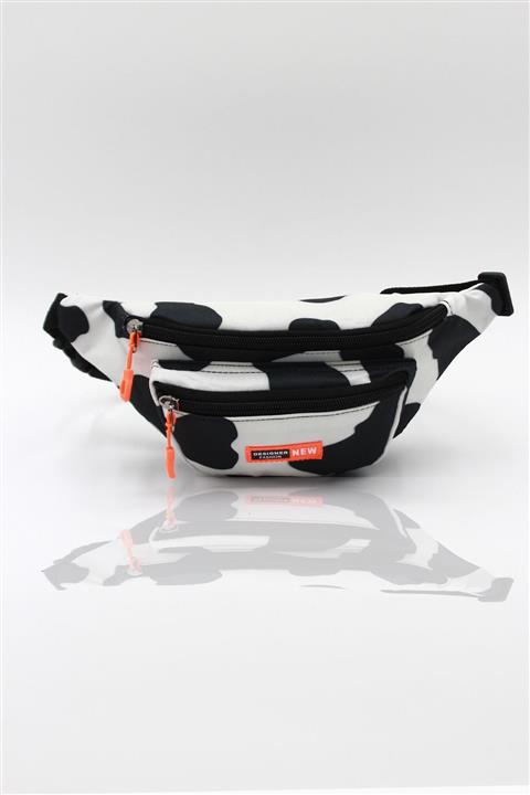 By Hakan Çift Fermuar Detaylı Bel Çantası Dm-087 Siyah Beyaz Baskılı