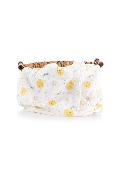 Caline Baby Müslin Bezi Örtü Güneş Desen - Sarı 120x120 Cm 4 Adet Ağız Mendili