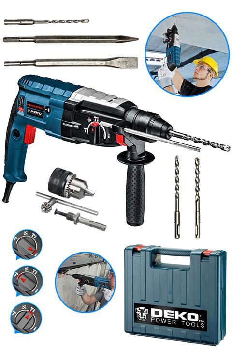 DEKOPRO POWER TOOLS Alman 3000 Watt Kırıcı Delici Hilti Matkap Metal Şanzumanlı + Yedek Mandren Gri