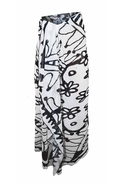 Bolder Boho Siyah Beyaz Mesh Tül Pareo (110*180 Cm)