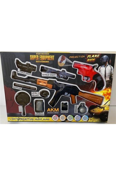 MEGA Akm 10 Parça Silah Seti 40 Cm Işıklı Ve Sesli