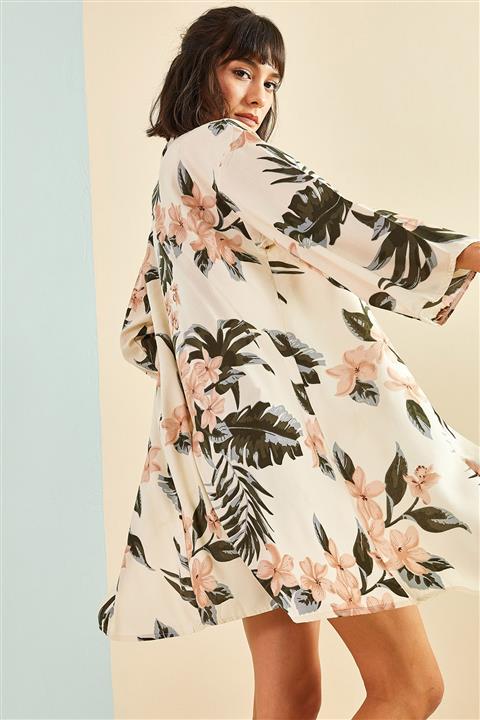 Bianco Lucci Kadın Multi Yaprak Desenli Kimono