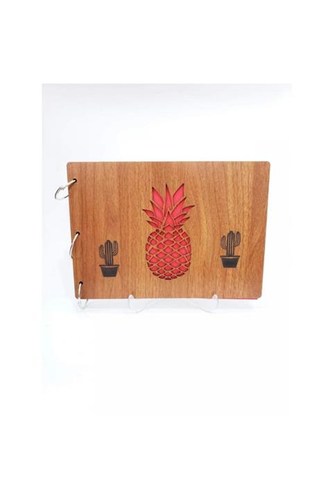 ASVASHOP Ananas Desenli Ahşap Fotoğraf Albüm Dekoratif Hediyelik