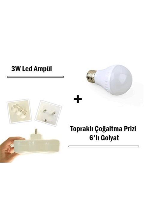 Firsat Ayi 3w Led Ampul 10 Ad + Topraklı Çoğaltma Prizi 6 Lı Golyat