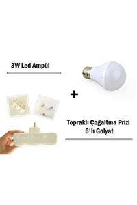 Firsat Ayi 3w Led Ampul 10 Ad + Topraklı Çoğaltma Prizi 6 Lı Golyat