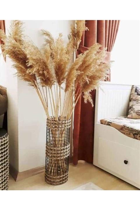 Egindra Metal Tel Hasır Örgülü Tasarım Vazo Üç Örgü Özel Tasarım 50 Cm