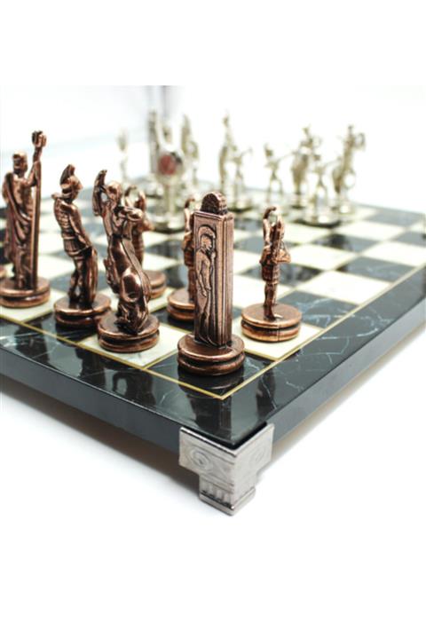 Trendmiya Mitolojik Roma Kahraman Figürlü Mermer Desenli Satranç Seti