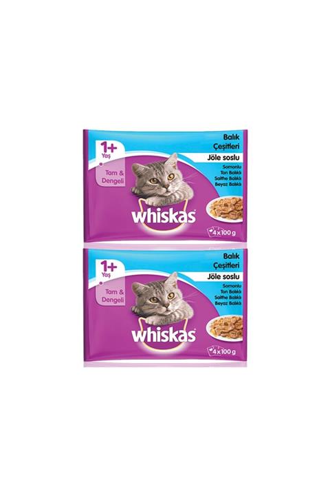 Whiskas Pouch Multipack Yetişkin Kedi Balık Konserve Mama Çeşitleri 4 X 100 Gr X2