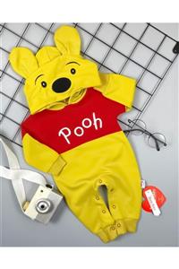 Murat Baby Bebek Winnie The Pooh Baskılı Kapüşonlu Çıtçıtlı Tulum