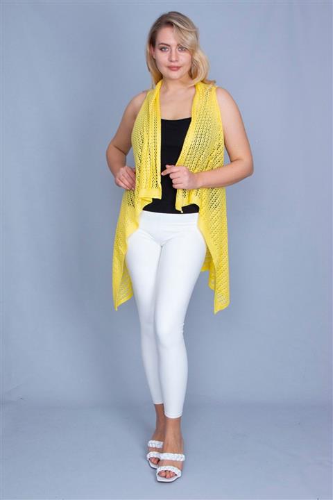 Şans Kadın Sarı Ajur Dokuma Triko Yelek 65N24300