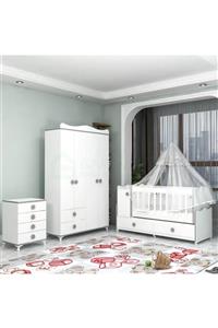 Garaj Home Pırlanta Yıldız 4 Kapaklı Bebek Odası Takımı Gri- Yatak Ve Uyku Seti Kombinli Uyku Seti Beyaz
