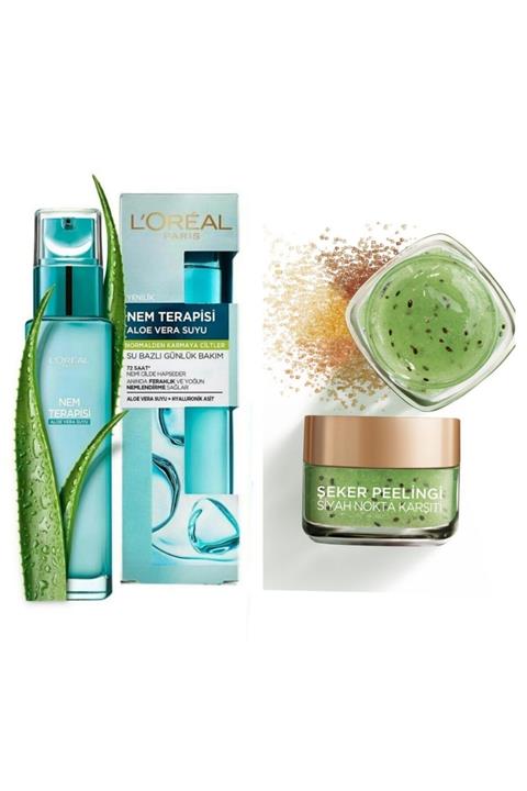 L'Oreal Paris Aloe Vera Nem Terapisi 70 ml+ Siyah Nokta Karşıtı Şeker Peeling Kivi Tohumları 50 ml