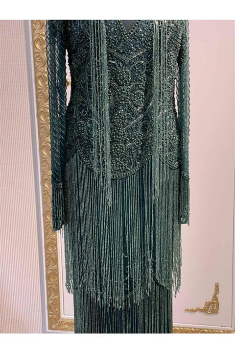 Mor İnci Taşlı Ithal Elbise