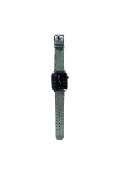 Oak Goods El Yapımı Dikişli Yeşil Deri Apple Watch Uyumlu Kayışı 42-44 mm