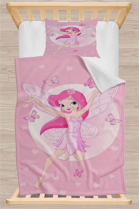 Osso Halı Else Pembe Prenses Perili Kelebek Desenli Yatak Örtüsü Tek Kişilik Çocuk Pike Takımı