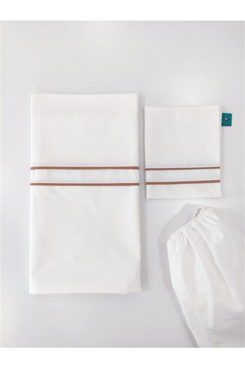 ebebisler Ekru Sütlü Kahve Çizgi Detay Nevresim Takımı