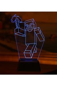 3D Light Minecraft Steve Figürlü Doğum Günü Hediyesi 3 Boyutlu Gece Lambası