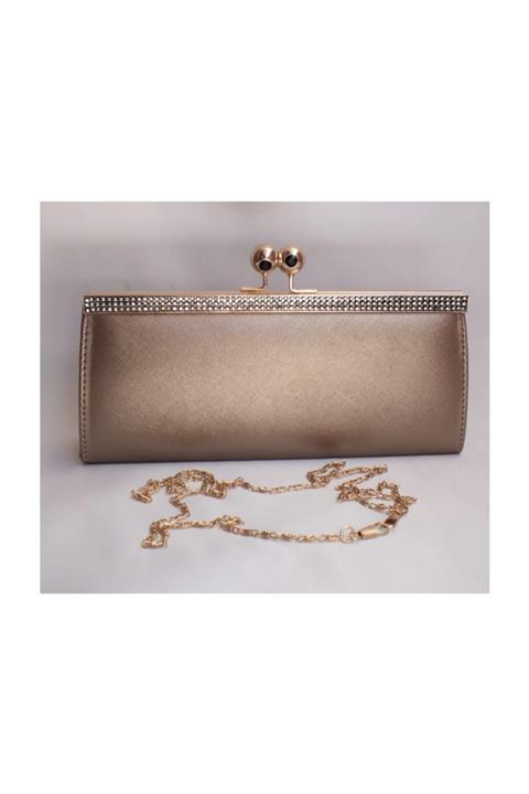 Abiye Butik Çanta Gold Rengi Taş Tokalı Abiye Çanta