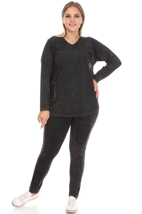 Mia Butik V Yaka Pul Palet Detalı Tayt Takım