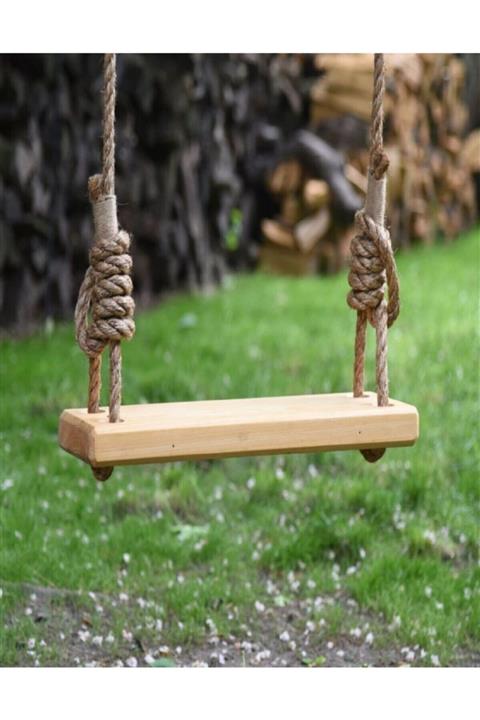 HÜMA Büyük Boy Doğal Ahşap Jüt Halatlı Salıncak