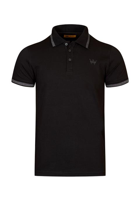 THEWILDWALKING Erkek Siyah Pamuk Pola Yaka T-shirt