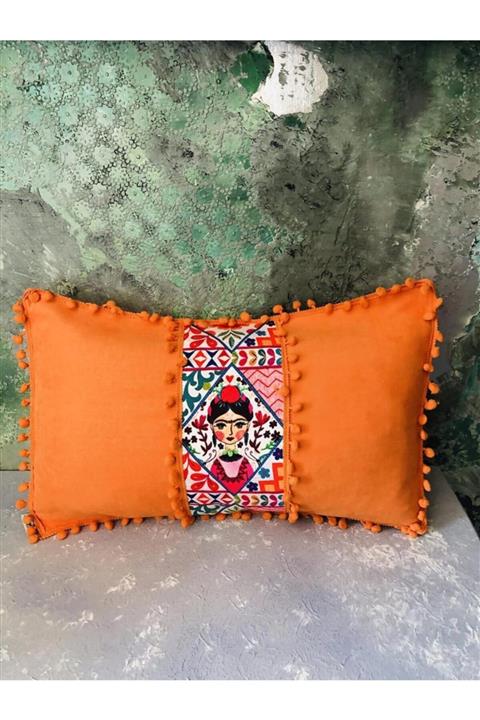 HAZE DESİGN LAB Turuncu Ponponlu Uzun Yastık Kılıfı - Model-2