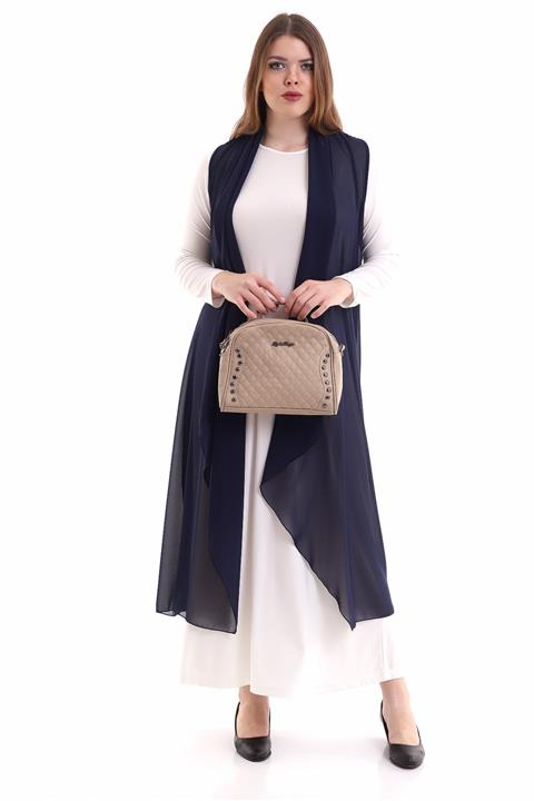 Mankens Fashion Lacivert Dökümlü Uzun Şifon Yelek