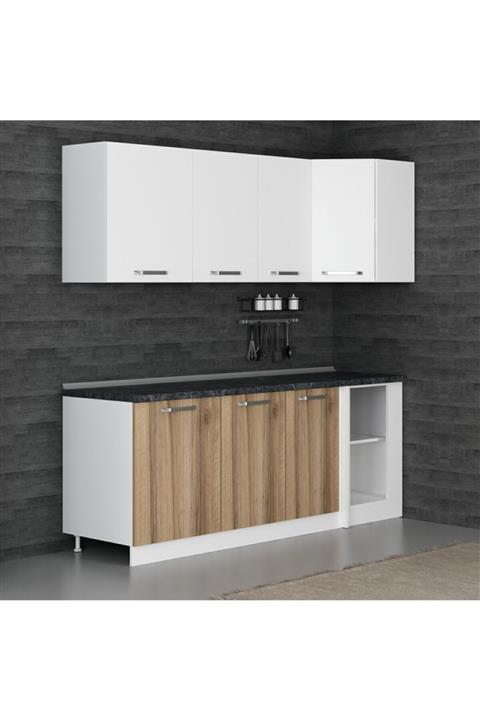 Minar 215cm Köşe Mutfak Dolabı Beyaz/dore K215-d1