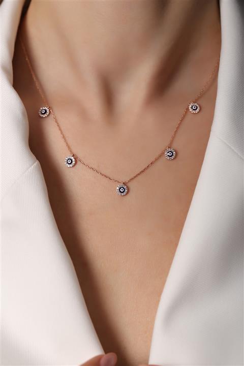 SUNSHINE Kadın Rose 925 Ayar Gümüş Nazar Boncuklu Zirkon Taşlı Kolye