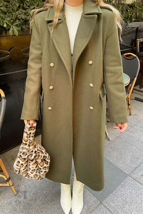 La Rouge Kaşe Kaban Apolet Ve Metal Düğme Detaylı Haki