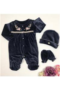 Eda Baby Çiçek Nakışlı Tulum Set Lacivert