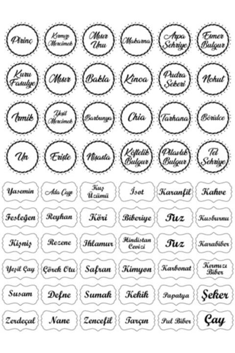 YCBTasarım Mutfak Şeffaf Baharat Ve Bakliyat Sticker-60 Lı Etiket