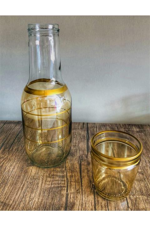 PAPATYAMDEKOR ZÜCCACİYE 2 Parça Başucu Sürahisi Lüsterli Gold 1lt