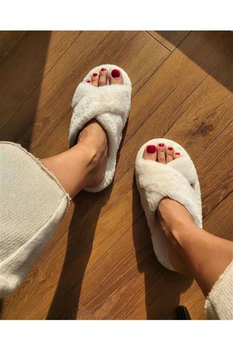 ALTUN TERLİK Beyaz Krem Beyaz Tüylü Ev Terliği