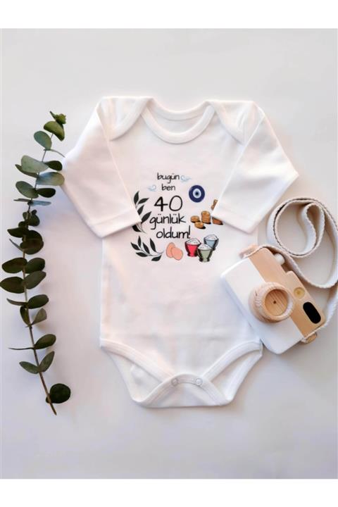 Happy Onesie Co 40 Günlük Uzun Kol Organik Baskı Bebek Body